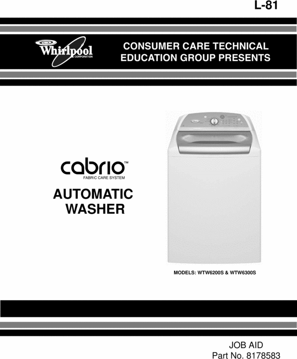 Product picture WHIRLPOOL CABRIO WASHER REPAIR SERVICE MANUAL